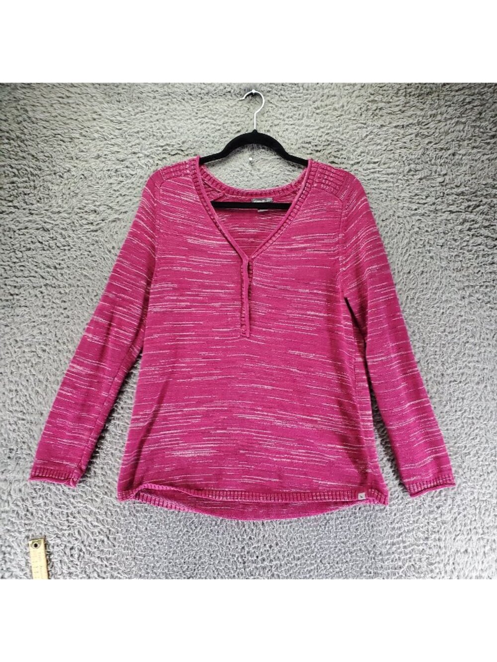 Eddie Bauer Sweater Womens Large Pink Striped V-Neck Pullover Gorpcore